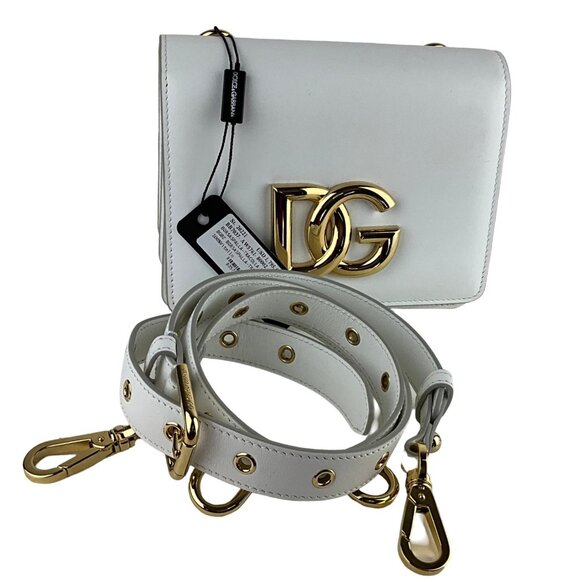 Dolce&Gabbana Women's Embellished Leather DG Interlocking Shoulder Bag White - Picture 1 of 11